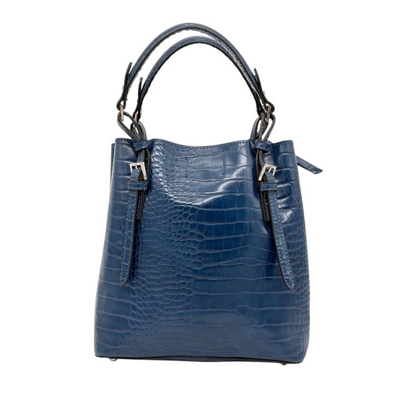 Moda Luxe Handbags - Moda Luxe Blue Croc Embossed Small Structured Tote Faux Leather‎ Zip Top